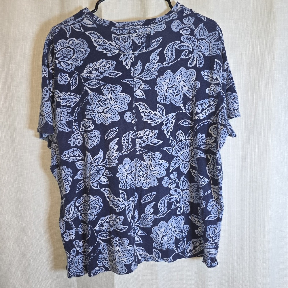 We The Free Blue Floral Knit Cotton T-Shirt Crew Neck Short Sleeve XS Casual - Picture 5 of 6
